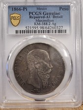 1866-Pi Mexico Peso Maximilian Potosi Silver Coin