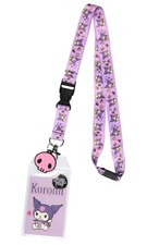 Sanrio Kuromi ID Badge Holder Lanyard w/ Rubber Pendant and Collectible Sticker