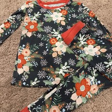 Little Sleepies Bamboo Long Sleeve Pajama Set Size 4T Christmas Flowers