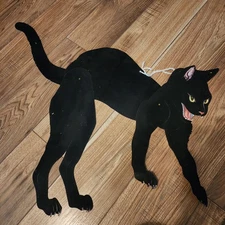 Vintage Peck Inc Velvet Black Cat Halloween Decoration Hissing Mean