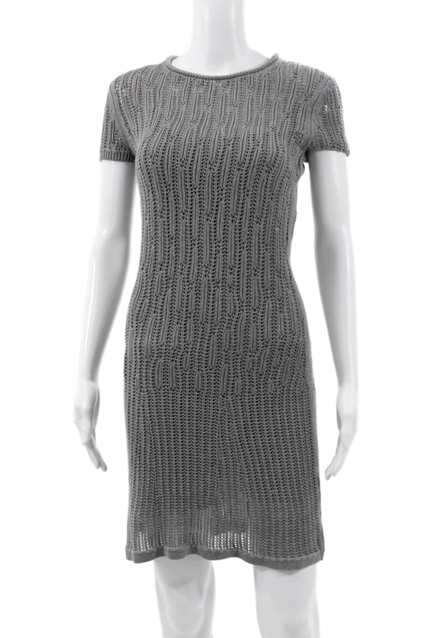 Theyskens Theory Women Gray Cotton Shift Dress Short Sleeve Crew Neck Size PPFree Shipping in US $100+ Orders | $6.95 Orders Below