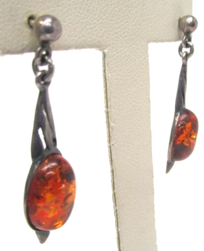 Pendiente colgante ámbar vintage de plata de ley Foto 2 de 4