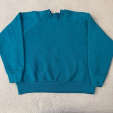 Vintage 1990s Fruit of the Loom Teal Raglan Sweatshirt Made in USA Womens Large