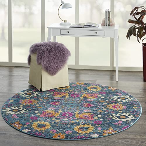 Nourison Passion 5 Fuß 3 Zoll x runder Bereich -Teppich, Boho, marokkanisch, Bett 5 Fuß 3 Zoll (rund) Denim - Bild 5 von 6