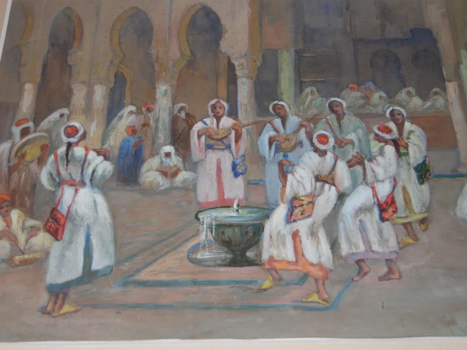 RICHARD-HENNECART Francine (1881-1979) Ecole Orientaliste : Gouache "Danseuses". - Photo 4/4
