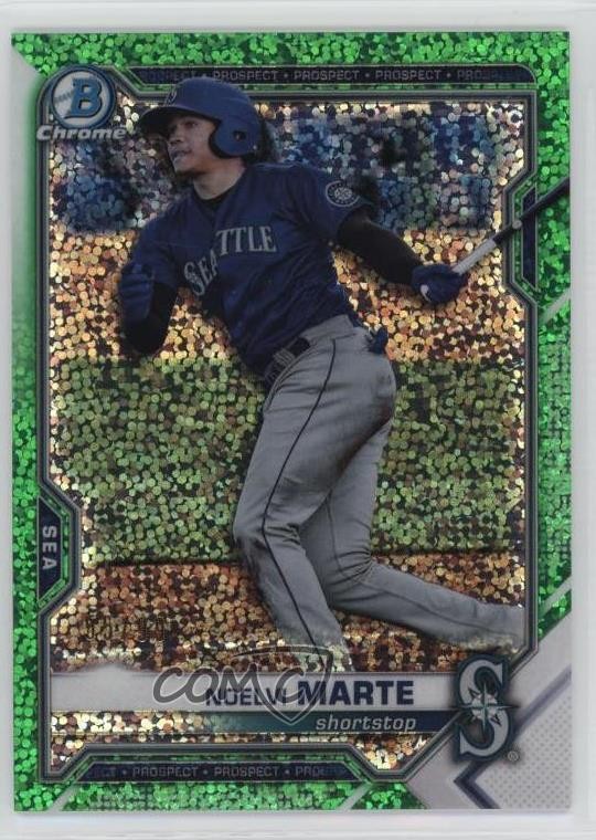 2021 Bowman Draft Chrome Green Sparkle Refractor 57/99 Noelvi Marte 12fr
