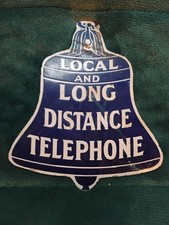 Original Long Distance Local Telephone Die Cut Porcelain Sign Advertising USA