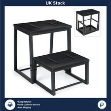 Versatile 2-in-1 Retractable Black Metal Frame Wooden 2 Step Stool