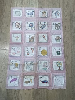 Antique Crib Quilt Topper Appliqué 53” X 34” Alphabet Super Cute