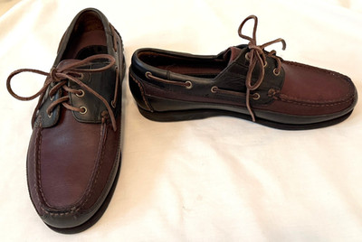 H.S. Trask Moc-Toe Dress Loafer Two Tone Leather Mens Size 10.5M Leather Laces