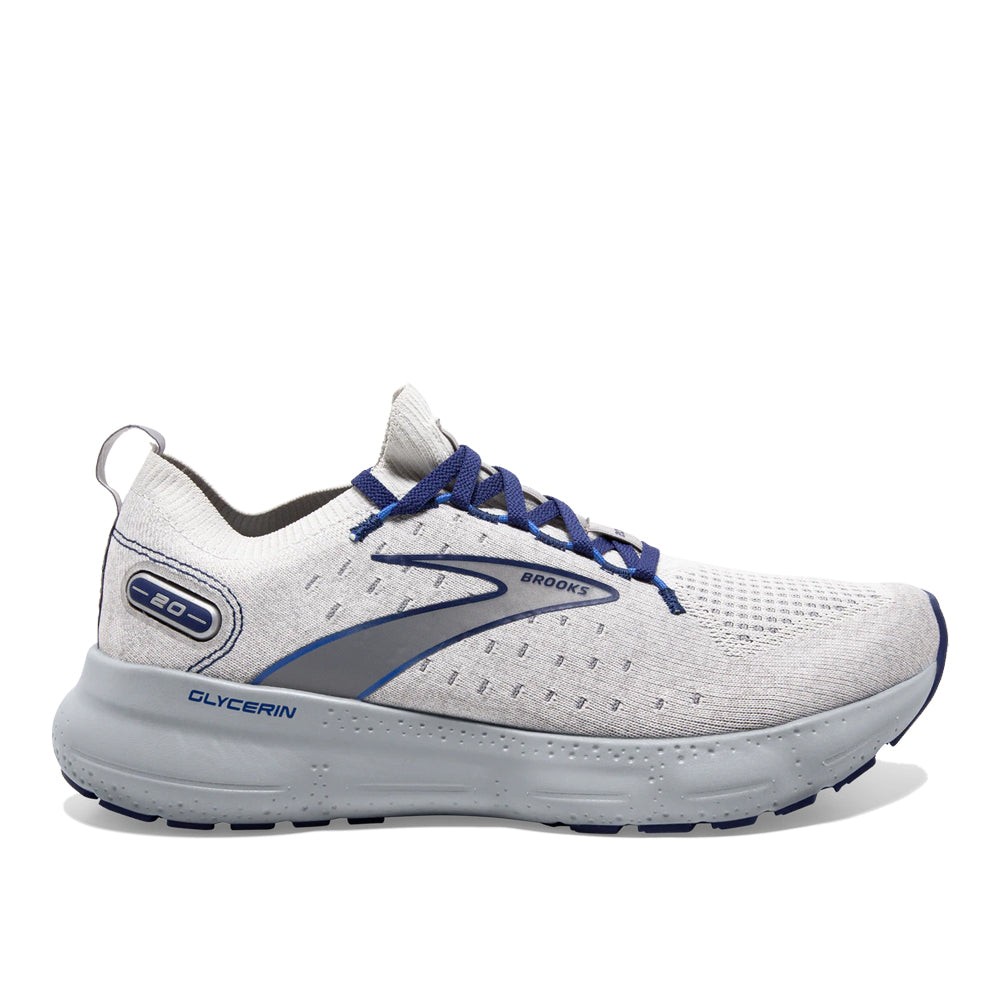 Men's Brooks Glycerin StealthFit 20, Oyster/Alloy/Blue Depths, 15 D Medium  US