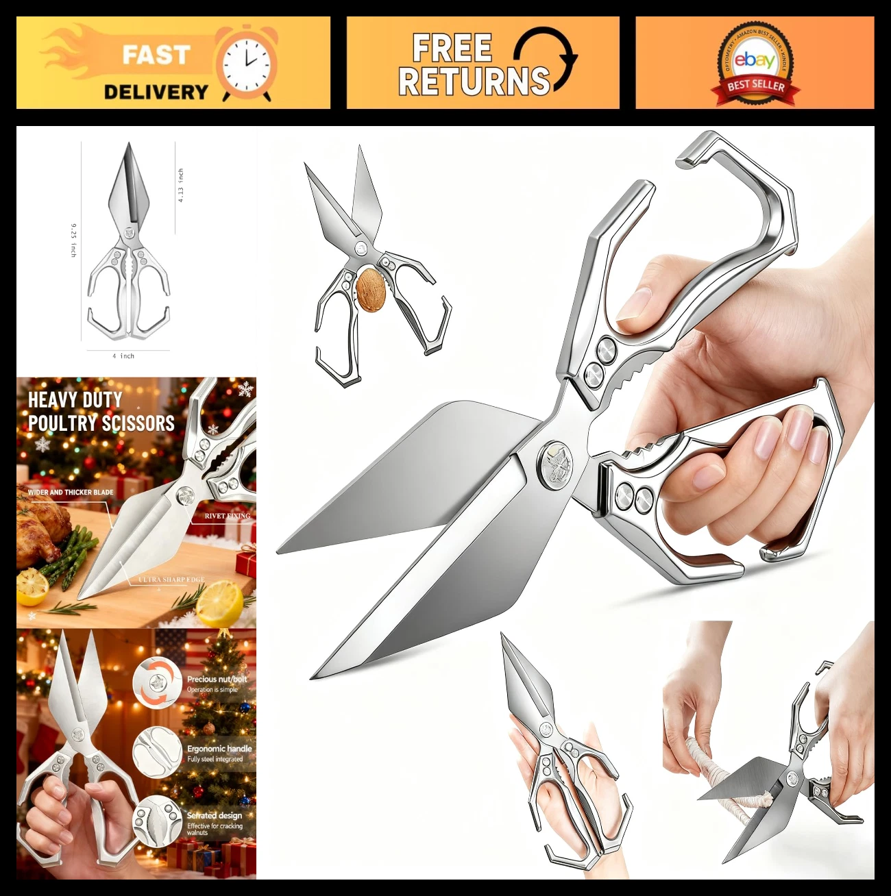 Heavy-Duty Kitchen Shears - Ultra Sharp Stainless Steel Food Scissors for Meat,
Opens in a new windo