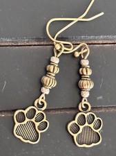 Bronze Tone Paw Print Dangle Earrings. Dog Lovers. Best Friend. Puppy