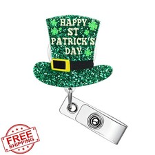 St. Patrick's Day Funny Badge Reel - Green Top Hat Glitter Nurse Clip