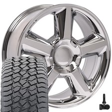 20x8.5 Chrome 5308 Rims 27555r20 At2 Tires Tpms Set Fits Silverado Tahoe