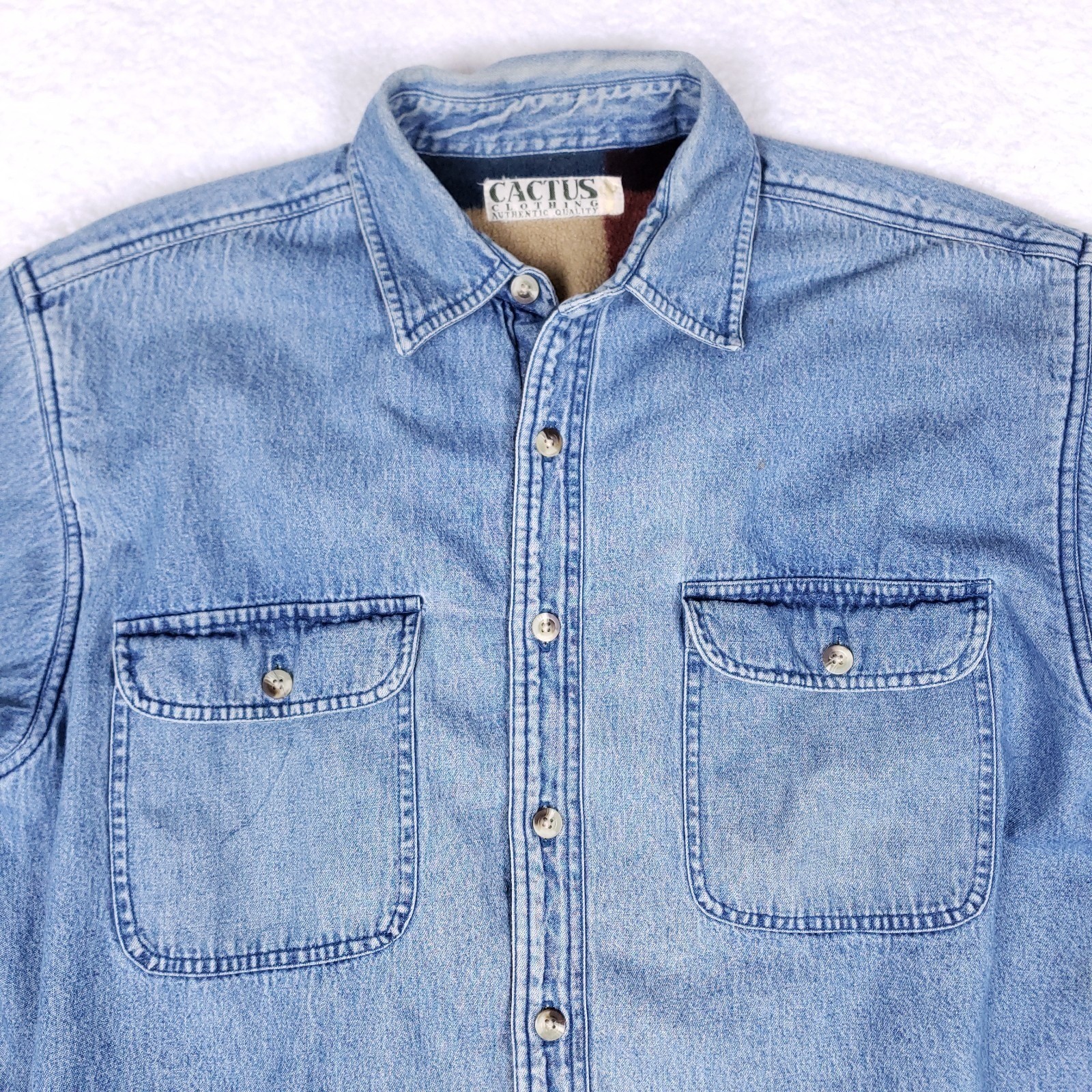Cactus Clothing Denim Shirt Jacket Plaid Lined Shacket Blue Long Sleeve XL - second product detail image
