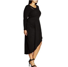 Express Black Asymmetrical Midi Dress Event Formal Date Night