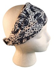 Blue White Paisley Knit Headwrap Hairband Soft Stretchy Headband Unisex Sweatban