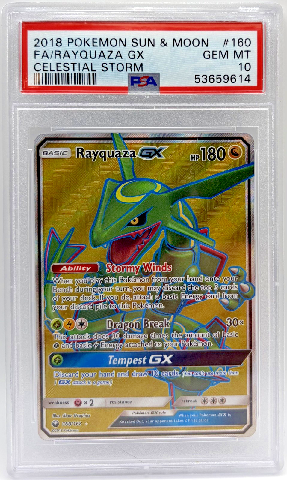 Pokemon Rayquaza GX Celestial Storm Full Art #160 PSA 10 Gem Mint