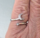 Vintage Signed JTS Sterling Silver MOON & STAR Rhinestone Ring