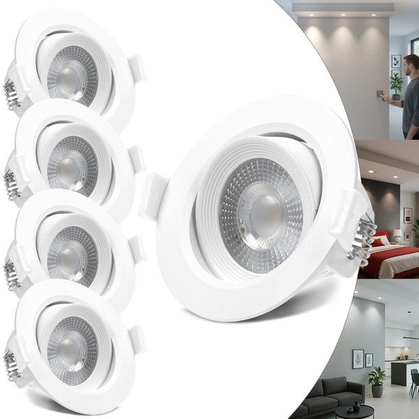 Led Einbaustrahler 230V Flach 7W Warm Deckenspots 3 Stufen Dimmbar 5Er-Set Mera-image