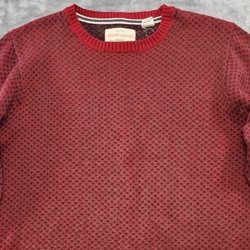Suéter masculino vintage à prova de intempéries XXL vermelho cinza ponto algodão malha gola redonda pulôver - Imagem 2 de 4