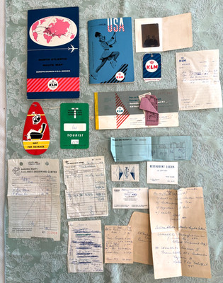 VTG '62 KLM Travel Lot Visit the USA Route Map Luggage Receipt Photo Netherlands