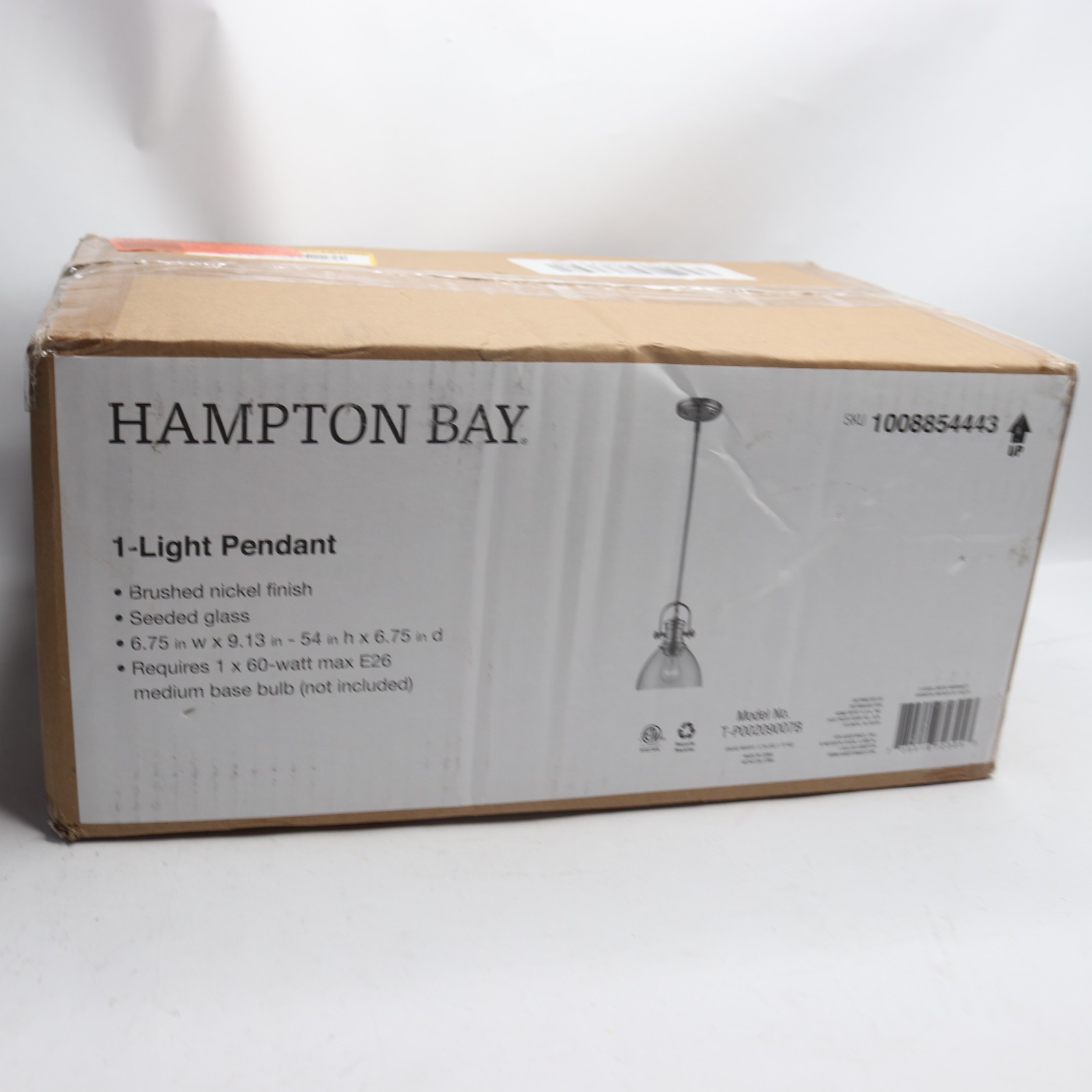 Hampton Bay 1-Light Pendant Light Fixture Brushed Nickel T-P
