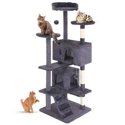 Cat Tree 54in Cat Tower Multi-Level Durable Cat Scratching Post & Cozy Fun Ca...