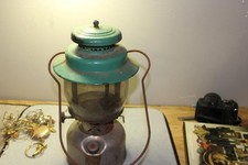 Old Coleman 237A SunShine Night Nickel Single Mantle Camping Lantern Grn Globe
