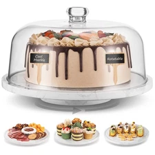 Rotatable 11.8 in Marble Cake Stand with Dome | 360° Serving Platter