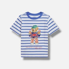 Polo Ralph Lauren Kids Boy's Blue Polo Bear Striped T-Shirt Size 4