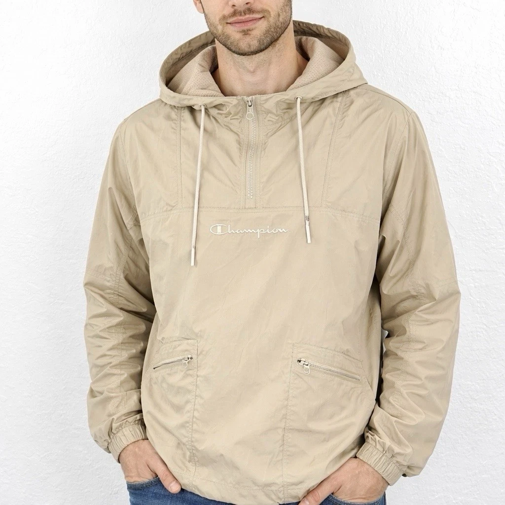 NWT Champion x Urban Outfitters Anorak Jacket S Tan Hooded Loose Lightweight