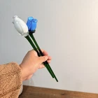 VTG Hand Blown Glass Blue Flower With Long Stem, Murano Style 12"