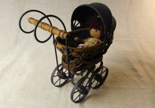19th Century Style Decorative Minature Dolls Perambulator With Rag Doll Replica*