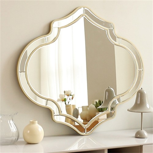 Retro Mirrored Glass Top Console Table Vanity Table Accent Wall Mirror Gold Edge - Picture 30 of 45