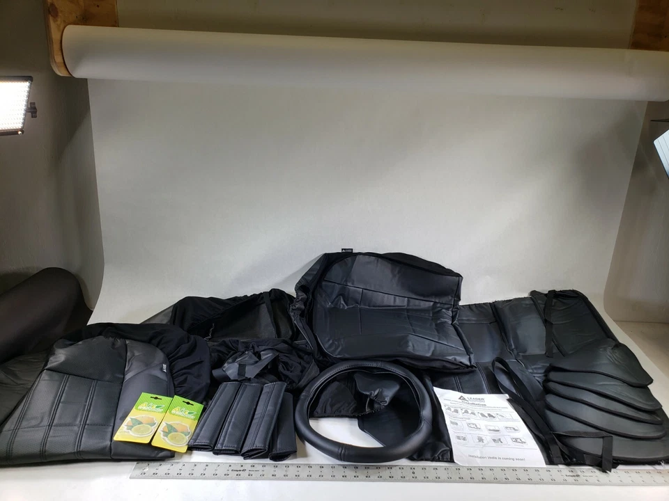 Pack Of 17 Pieces Leader Accessories Black Faux Leather Car Seat Covers Full Set - Image 2 of 4