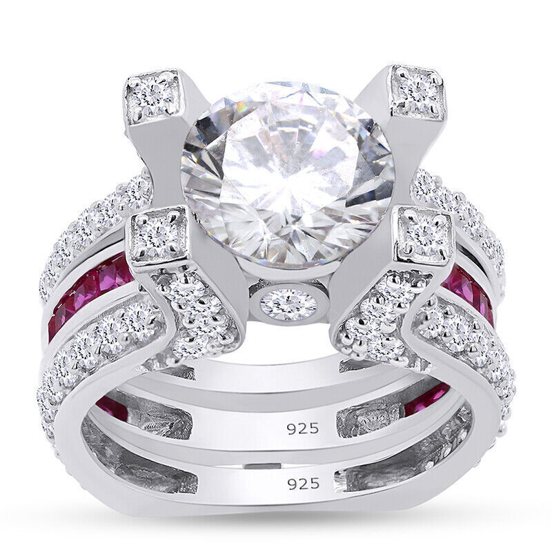 Solitaire Engagement Ring Bridal Set Simulated Diamond Solid Sterling Silver-image