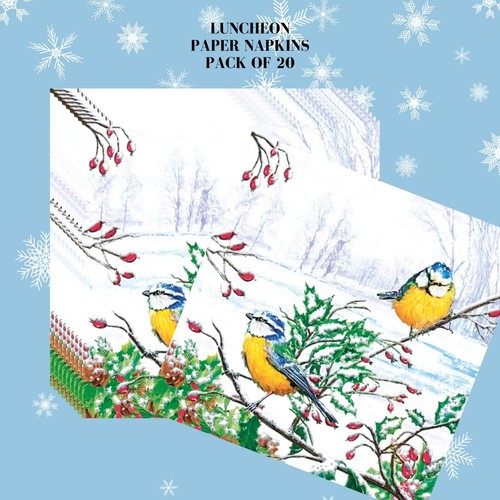 Christmas Decoupage Napkins, Birds Winter Animals Party Napkin - Pack of 20 - Picture 3 of 6