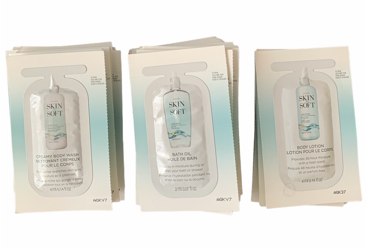 Avon Skin So Soft Original 9 body wash, 10 bath oil, 6 Body lotion samples  lot