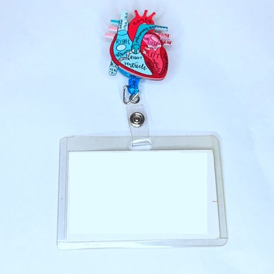 Anatomical Heart Diagram Retractable Badge Reel With Leather Tassel Telemetry