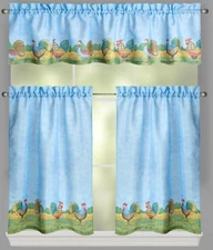 3 pc Curtains Set: 2 Tiers (28")& Valance (56"x14") COUNTRY ROOSTERS,Debbie Mumm