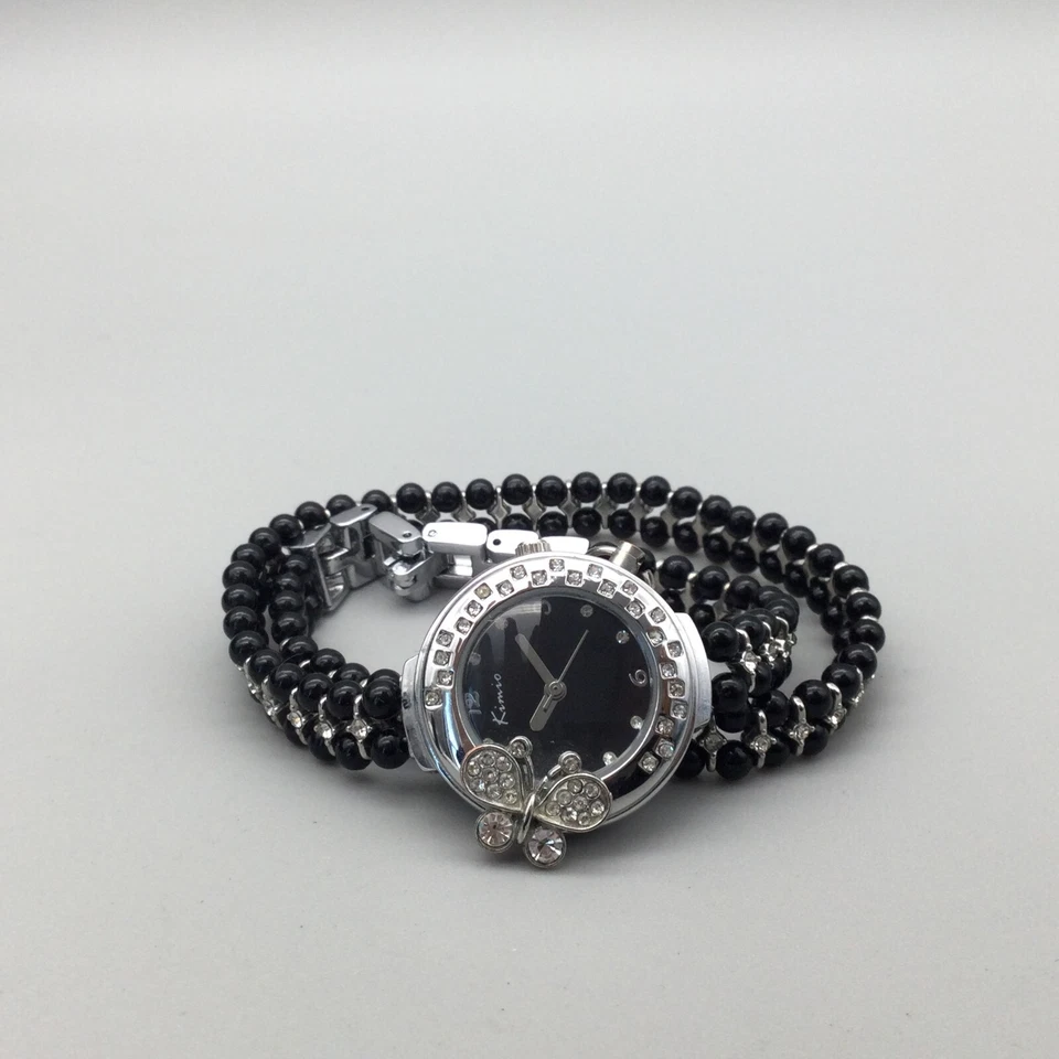 Kimio Watch Women 29mm Silver Tone Black Beaded Wrap Band New Battery 13.5" - Image 4 of 4