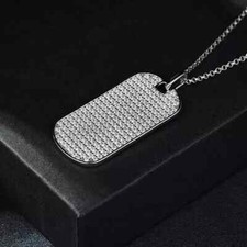 2.4 Ct Round Cut Lab-Created Diamond Dog Tag Men's Pendant 14k White Gold Plated