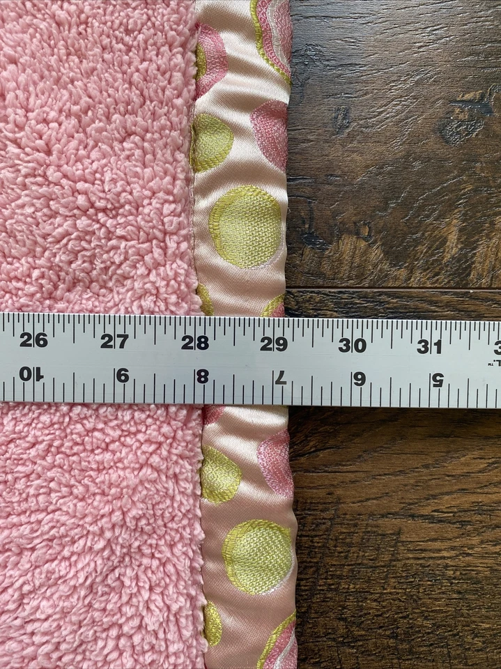 Manta de bebé rosa Bananafish borde de lunares bordada círculos de satén verde D8 Foto 3 de 4