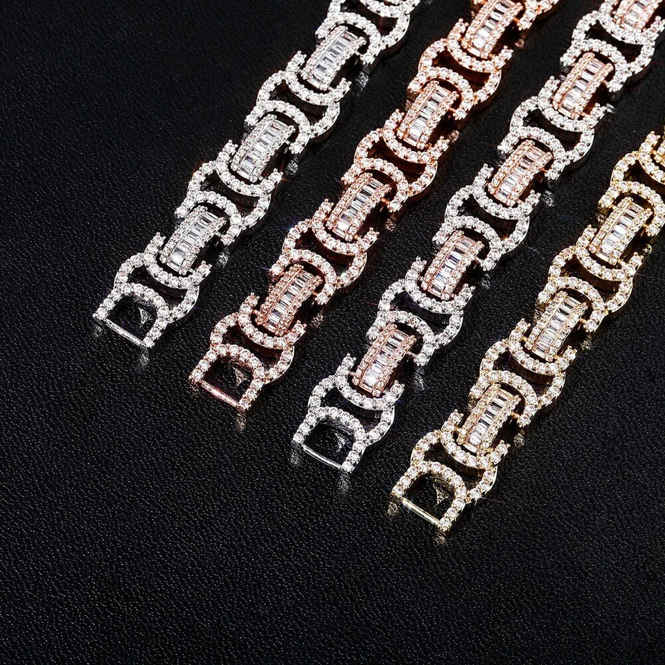 Brazalete de eslabones 13 mm 5aaa + circonita cúbica Ice Out Hop Hip Bling chapado en oro real 14 k Foto 4 de 4