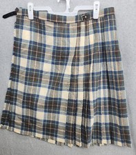 Vintage James Pringle Weavers Skirt Kilt Plaid Wool Blue Brown Sz 12 Distressed
