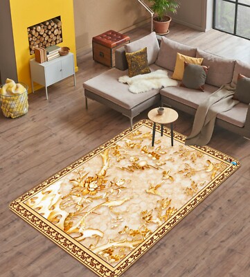 3D Embossed Golden Flower NAO9164 Game Rug Mat Elegant Photo Carpet Mat Fay