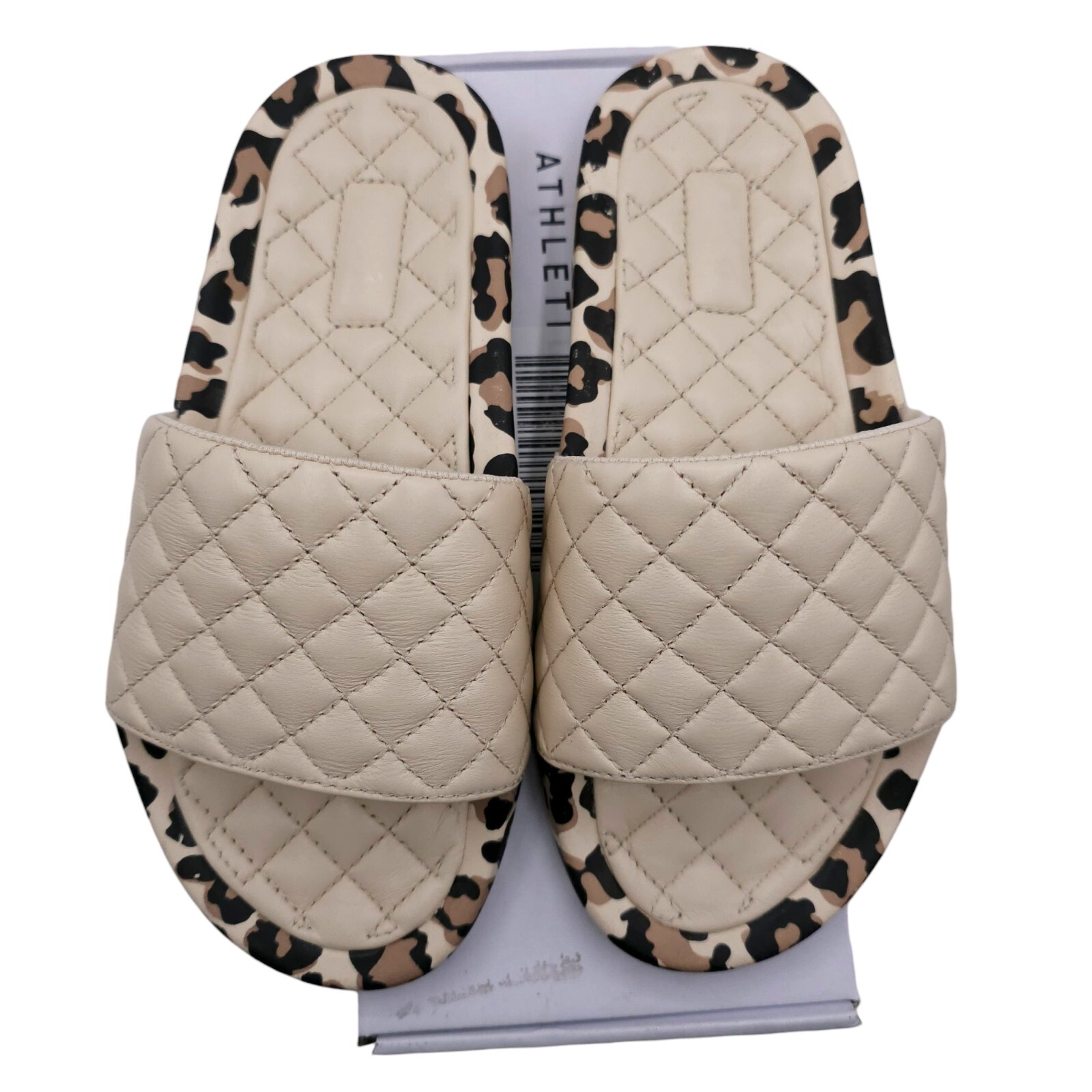 APL Lusso Slide NUOVO IN SCATOLA pergamena leopardo stampa animalier trapuntato donna US 5