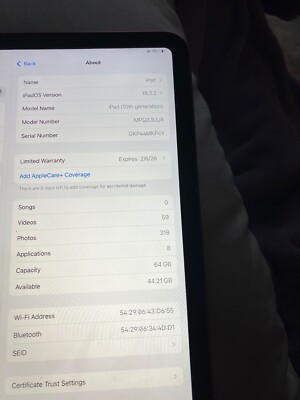 Apple iPad (10th Generation) A2696 64 GB, Wi-Fi, 10.9 in - Pink